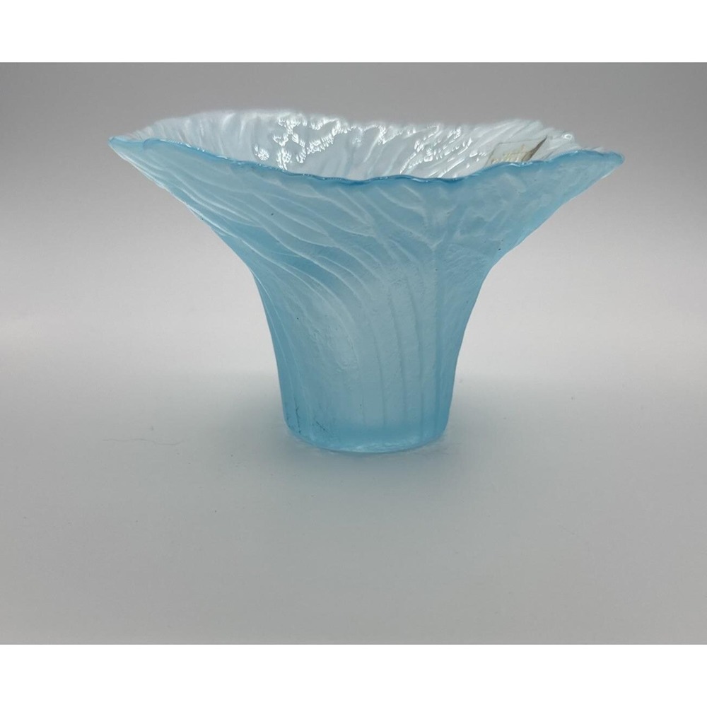 Vintage Viking Glass Ice Blue Windswept Vase 3-3/4" H Sculptural Textured 1980's